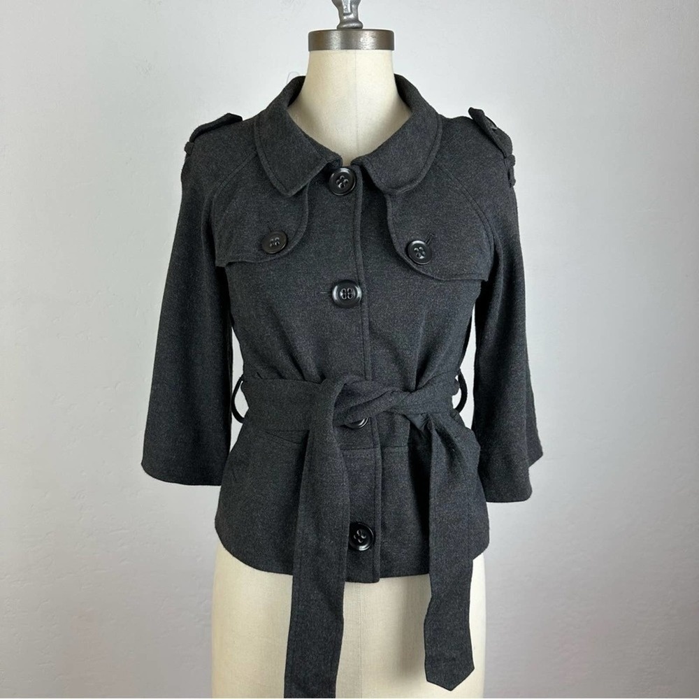 Theory Dark Charcoal Gray Belted Peacoat Jacket